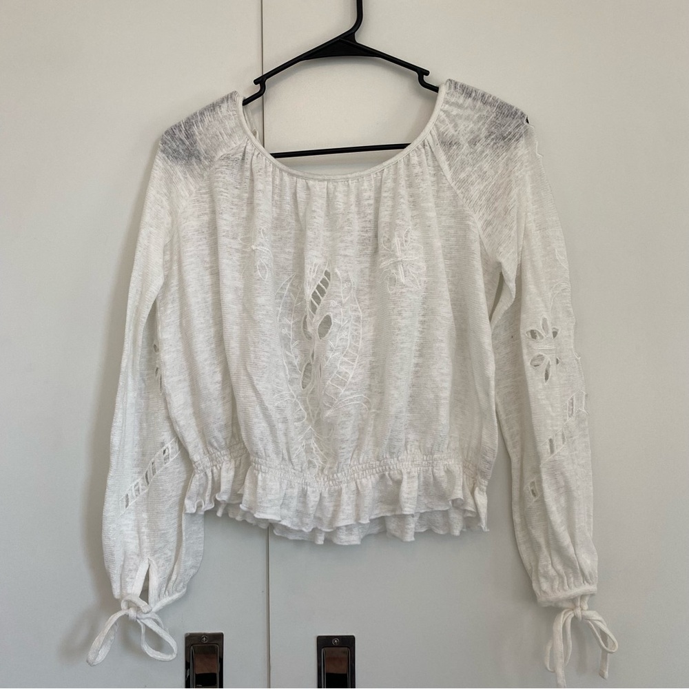 Free‎ People White Embroidered Peasant Top Size XS
